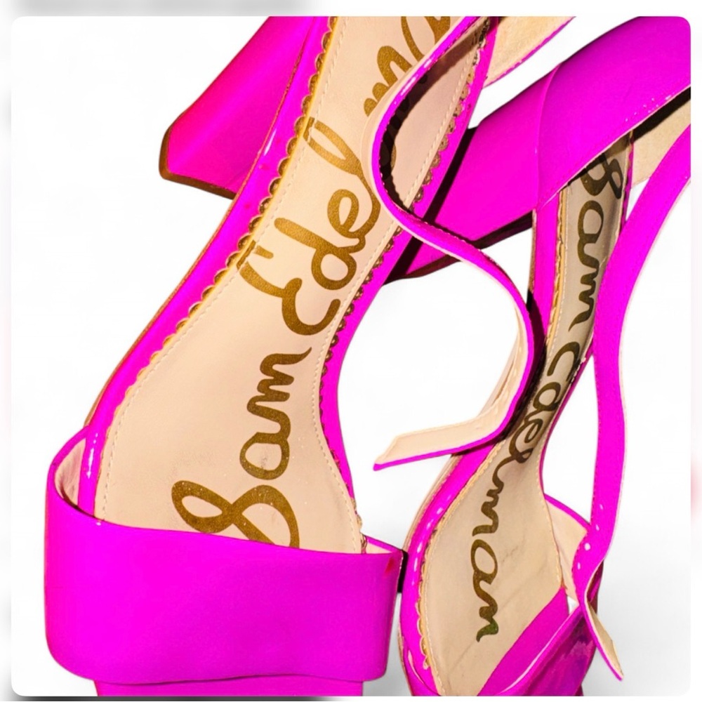 Sam Edelman Hot Pink Patent Ankle Strap Heels Barbiecore Statement Sandals 8M - Picture 3 of 8